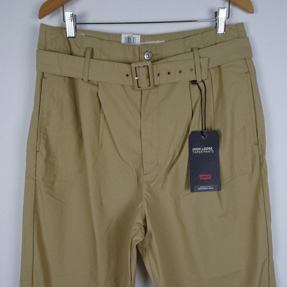 Levi's Wide Leg Pants Women's Size 32x28 Brown Twill Belted High Loose Taper - Picture 2 of 10